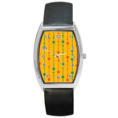 Yellow, Green And Red Pattern Barrel Style Metal Watch