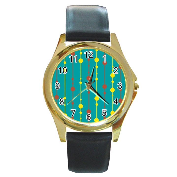 Green, yellow and red pattern Round Gold Metal Watch