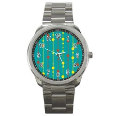 Green, Yellow And Red Pattern Sport Metal Watch