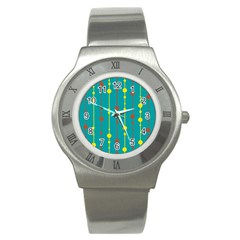 Green, Yellow And Red Pattern Stainless Steel Watch