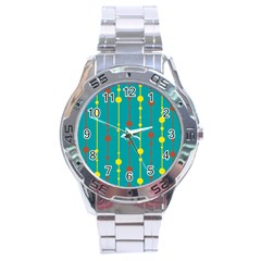 Green, Yellow And Red Pattern Stainless Steel Analogue Watch