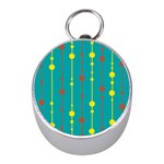 Green, yellow and red pattern Mini Silver Compasses Front