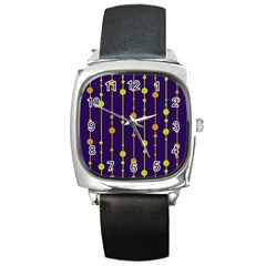 Deep Blue, Orange And Yellow Pattern Square Metal Watch