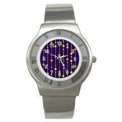 Deep Blue, Orange And Yellow Pattern Stainless Steel Watch by Valentinaart