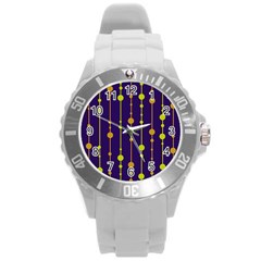 Deep Blue, Orange And Yellow Pattern Round Plastic Sport Watch (l) by Valentinaart