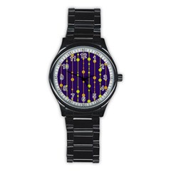 Deep Blue, Orange And Yellow Pattern Stainless Steel Round Watch