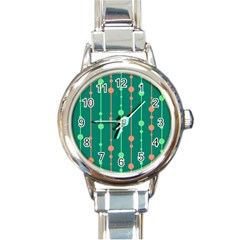 Green Pattern Round Italian Charm Watch