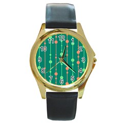 Green Pattern Round Gold Metal Watch