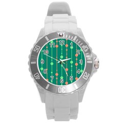 Green Pattern Round Plastic Sport Watch (l)