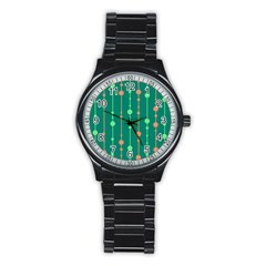 Green Pattern Stainless Steel Round Watch