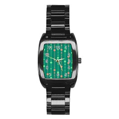 Green Pattern Stainless Steel Barrel Watch by Valentinaart