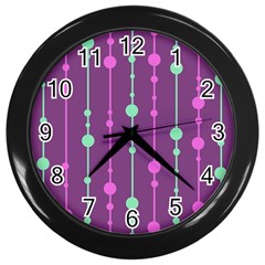 Purple and green pattern Wall Clocks (Black)