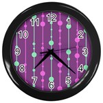 Purple and green pattern Wall Clocks (Black) Front