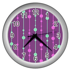 Purple and green pattern Wall Clocks (Silver) 