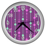 Purple and green pattern Wall Clocks (Silver)  Front