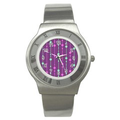 Purple And Green Pattern Stainless Steel Watch by Valentinaart