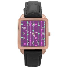 Purple and green pattern Rose Gold Leather Watch 