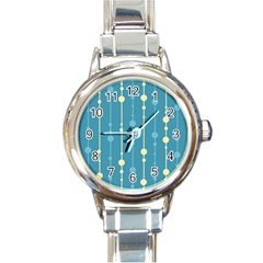 Blue Pattern Round Italian Charm Watch