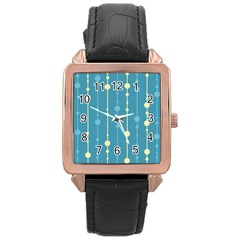 Blue Pattern Rose Gold Leather Watch 