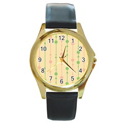 Pastel Pattern Round Gold Metal Watch