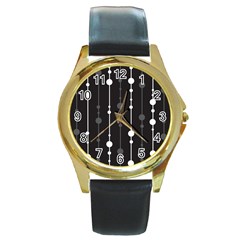 Black And White Pattern Round Gold Metal Watch