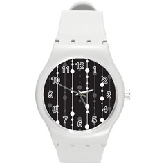 Black And White Pattern Round Plastic Sport Watch (m) by Valentinaart