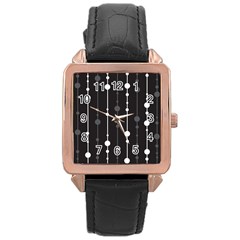 Black And White Pattern Rose Gold Leather Watch 