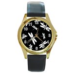 Dragonflies pattern Round Gold Metal Watch Front