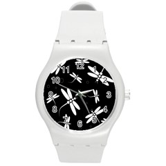 Dragonflies Pattern Round Plastic Sport Watch (m)