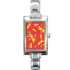 Red And Yellow Dragonflies Pattern Rectangle Italian Charm Watch