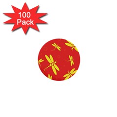 Red And Yellow Dragonflies Pattern 1  Mini Buttons (100 Pack)  by Valentinaart