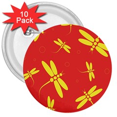 Red And Yellow Dragonflies Pattern 3  Buttons (10 Pack) 