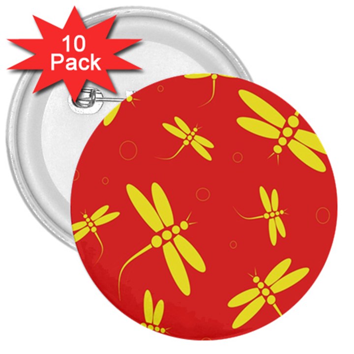 Red and yellow dragonflies pattern 3  Buttons (10 pack) 