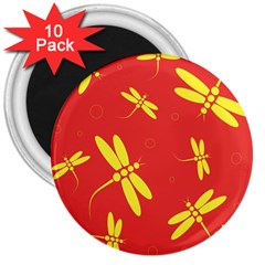 Red And Yellow Dragonflies Pattern 3  Magnets (10 Pack)  by Valentinaart