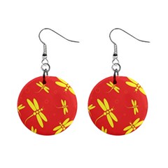 Red And Yellow Dragonflies Pattern Mini Button Earrings