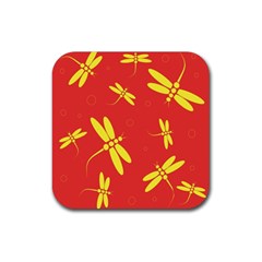 Red And Yellow Dragonflies Pattern Rubber Coaster (square)  by Valentinaart