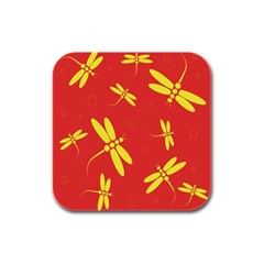 Red And Yellow Dragonflies Pattern Rubber Square Coaster (4 Pack)  by Valentinaart