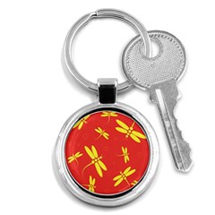 Red And Yellow Dragonflies Pattern Key Chains (round) 