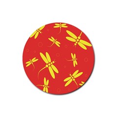 Red And Yellow Dragonflies Pattern Rubber Round Coaster (4 Pack)  by Valentinaart