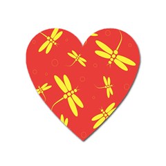 Red And Yellow Dragonflies Pattern Heart Magnet