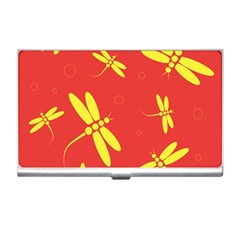 Red And Yellow Dragonflies Pattern Business Card Holders by Valentinaart