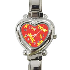 Red And Yellow Dragonflies Pattern Heart Italian Charm Watch by Valentinaart