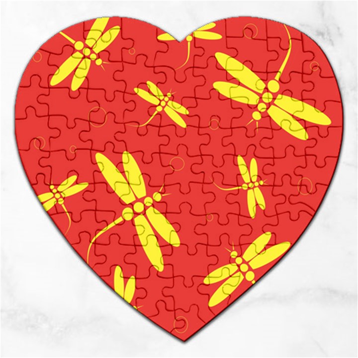 Red and yellow dragonflies pattern Jigsaw Puzzle (Heart)