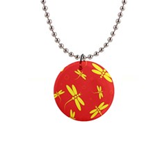 Red And Yellow Dragonflies Pattern Button Necklaces by Valentinaart