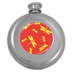 Red And Yellow Dragonflies Pattern Round Hip Flask (5 Oz)