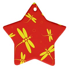 Red And Yellow Dragonflies Pattern Star Ornament (two Sides) 