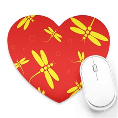 Red And Yellow Dragonflies Pattern Heart Mousepads