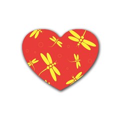 Red And Yellow Dragonflies Pattern Rubber Coaster (heart) 