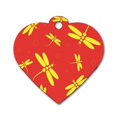 Red And Yellow Dragonflies Pattern Dog Tag Heart (one Side) by Valentinaart