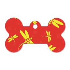 Red And Yellow Dragonflies Pattern Dog Tag Bone (one Side) by Valentinaart